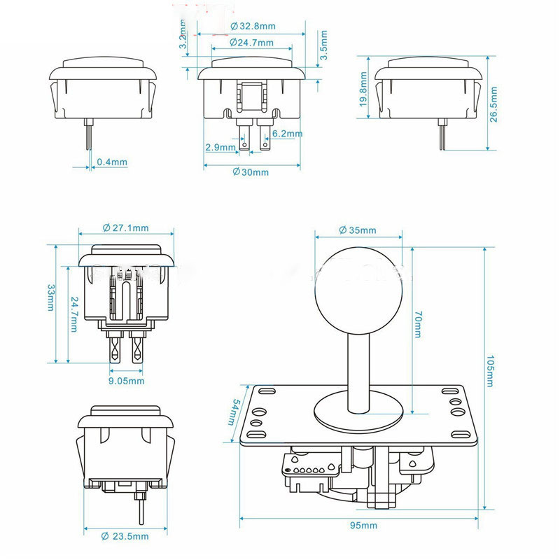 Arcade to USB PC Converter 1P-Set SANWA Style "Rot"