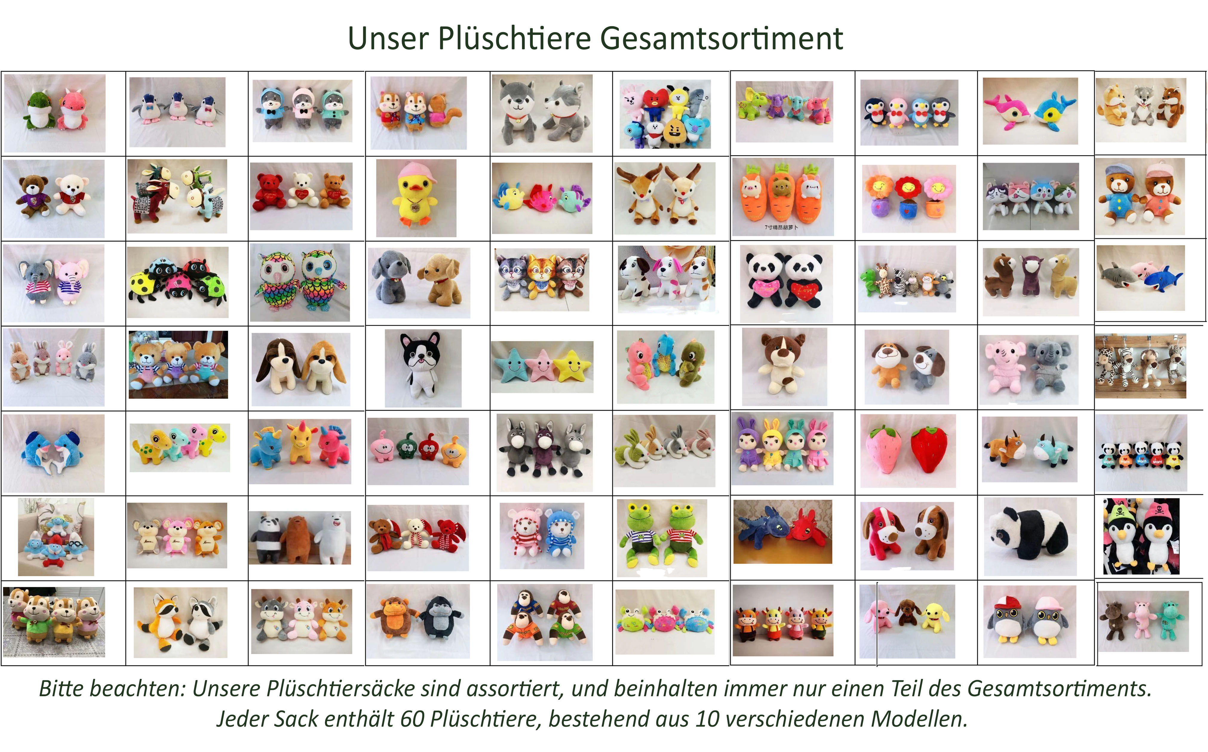 60 Plüschtiere 15-18cm, assortiert.