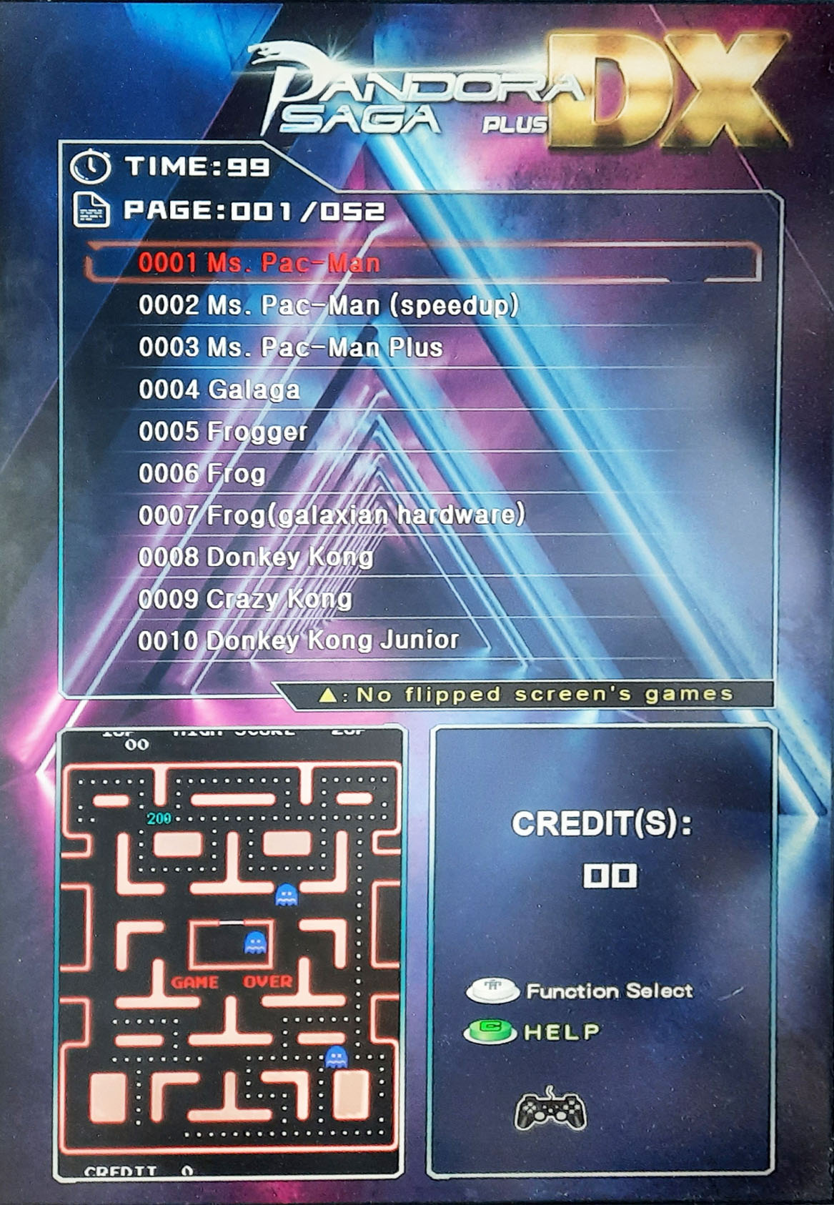 Pandora DX Saga+ Version B & C: Vertikal (516 Spiele)