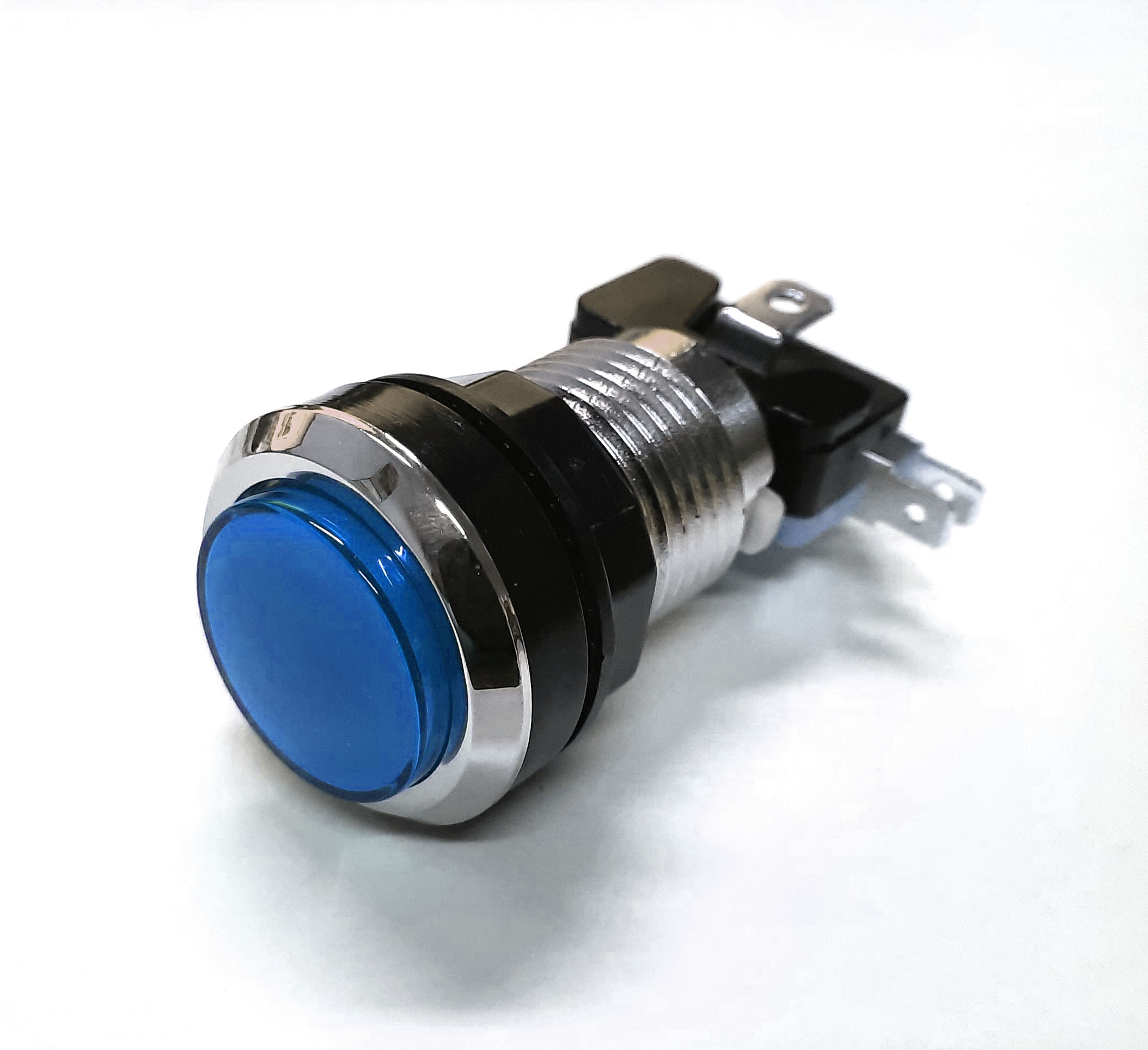 Push Button Silber Blau mit Microswitch und Leuchtkörper